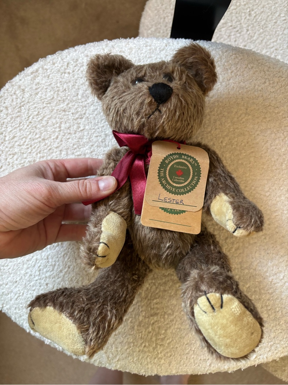 Vintage Boyds Bears “Lester” Canadian Exclusive Plush Teddy Bear Burgundy Ribbon